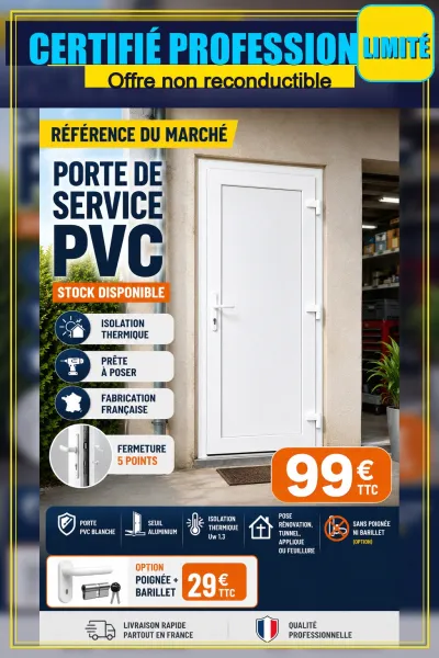 Porte de service PVC blanche neuve en stock - Bricolage