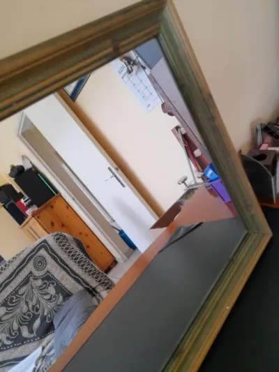 Miroir ancien rectangulaire - cadre en bois vert - photo 4