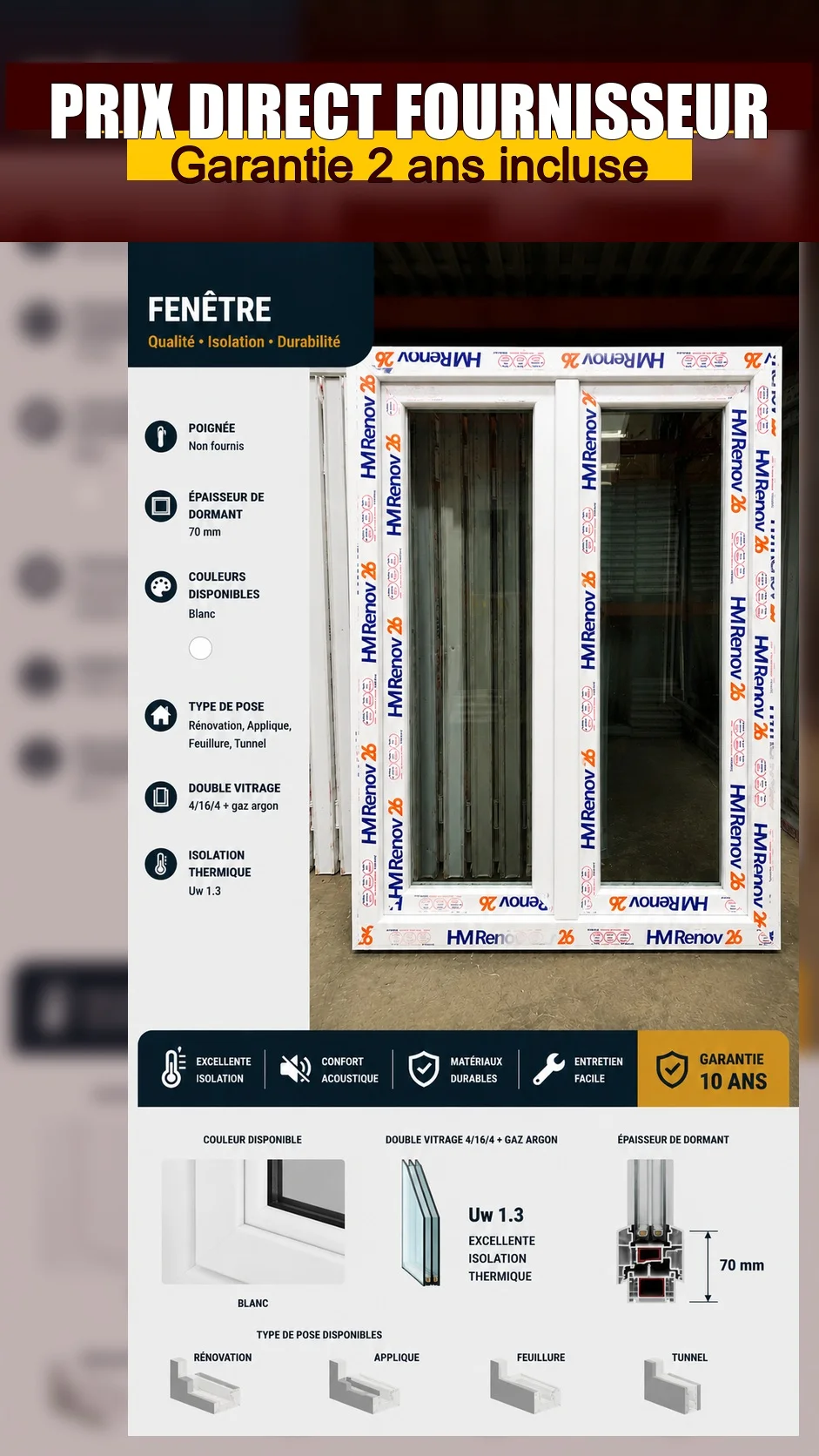 Fenêtre PVC blanche isolation Uw 1,3 - Bricolage - Mayenne (53100)