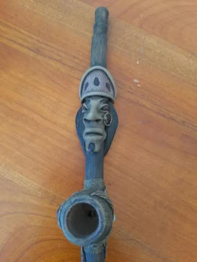 Pipe artisanal en bambou,résine , argile, à double - Collection - Saint-Satur (18300)