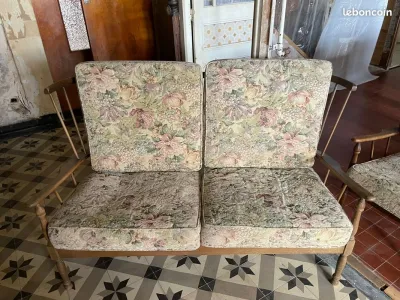 Rare ensemble fauteuils/banquette éventail baumann - photo 2