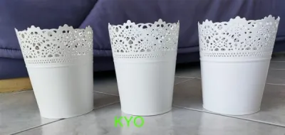 Cache-pot rond blanc dentelle 15x12 cm, métal - photo 2