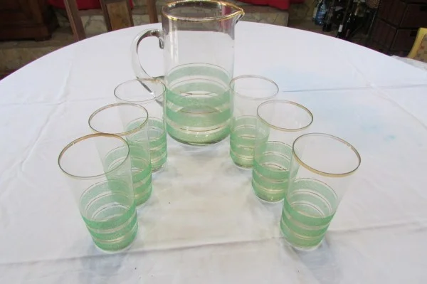 Service à orangeade des années 50, verre sablé et - Collection - Castres (81100)