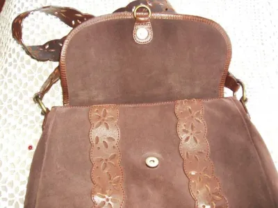 Sac à main daim et cuir "Un1Deux2Trois3" - photo 3