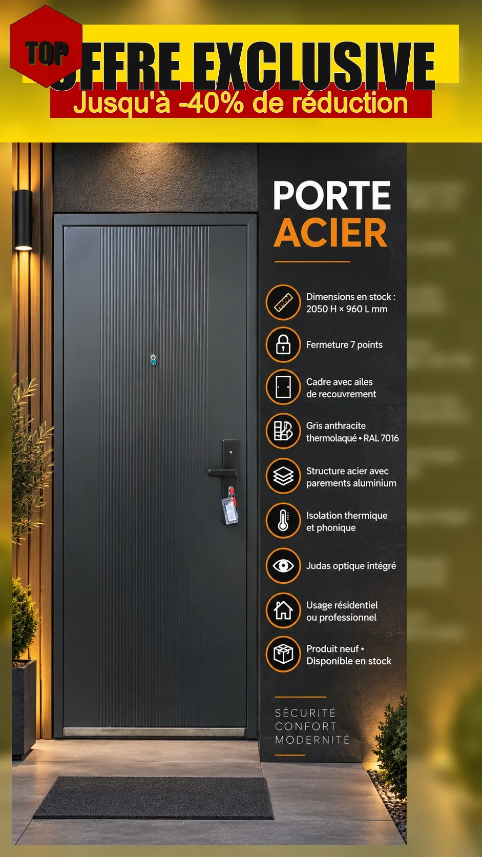 Porte acier aluminium pour local professionnel - Bricolage - Rodez (12000)