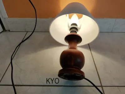 Lampe chevet bois à poser, abat-jour blanc tissu - photo 2