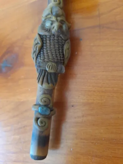 Pipe artisanale ethnique chouette en bambou - photo 3