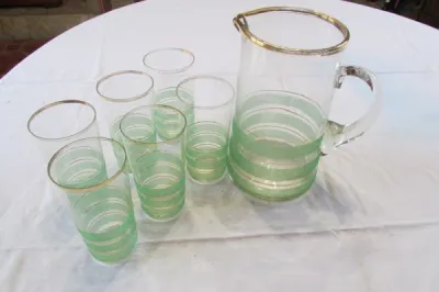 Service à orangeade des années 50, verre sablé et - photo 4