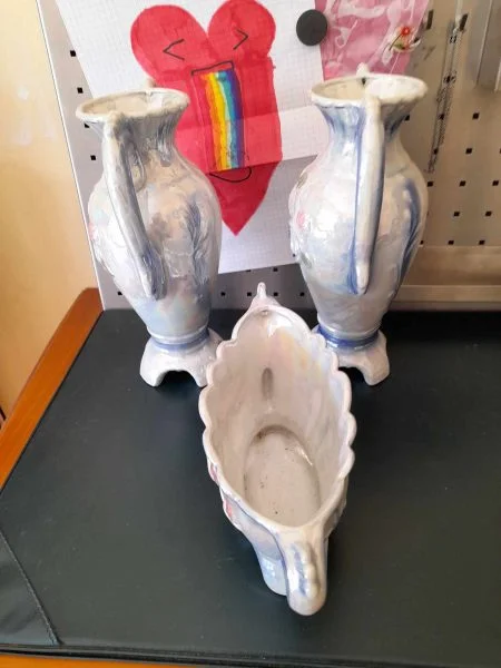 Ensemble de 3 vases en céramique bleu/blanc - Décoration - Saint-Satur (18300)