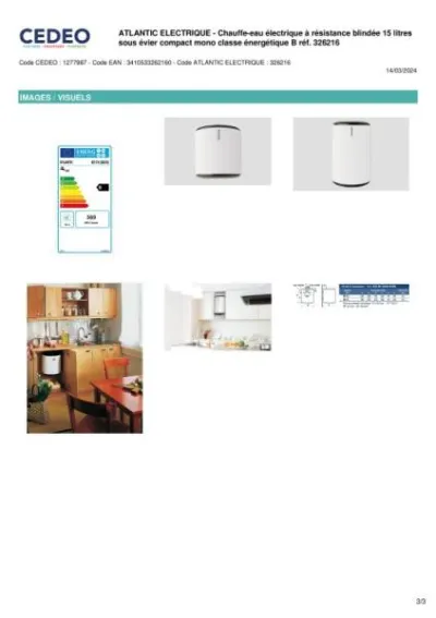 Chauffe-eau électrique 15l compact mono atlantic 3 - Bricolage - Cahors (46000)