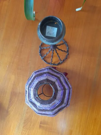 Porte-bougie perlé en métal forme lampe de chevet - photo 2