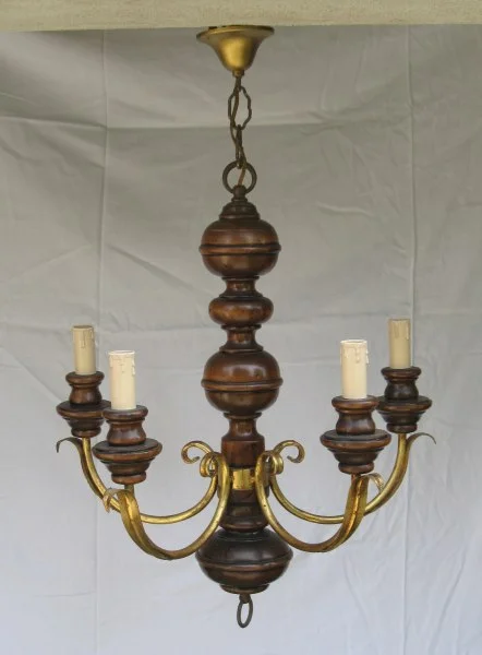 Lustre en bois à 5 lampes - Décoration - Maule (78580)