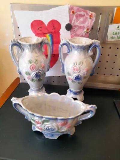 Ensemble de 3 vases en céramique bleu/blanc - photo 3