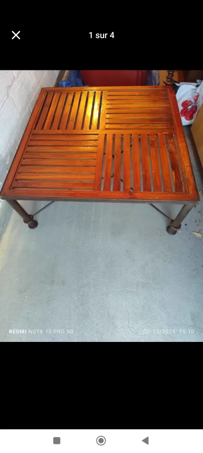 Table de salon métal bois 1mx1m - photo 3
