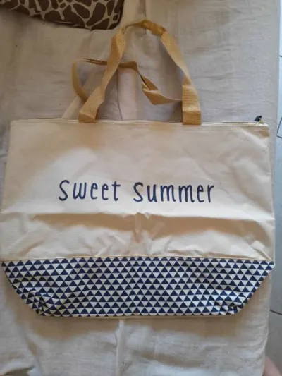 Sac de plage / sac cabas crème " sweet summer " - photo 4