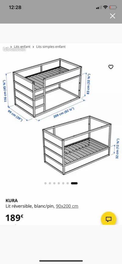 LIT ENFANT IKEA KURA - Meubles - Paris 12e (75012)