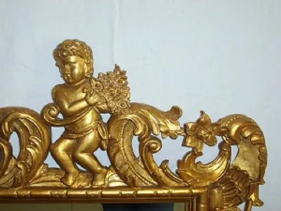 Miroir, bois sculpté doré, Putto - photo 2