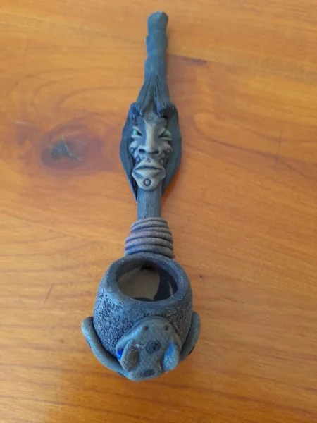 Pipe artisanale ethnique en bambou et argile - - Collection - Saint-Satur (18300)