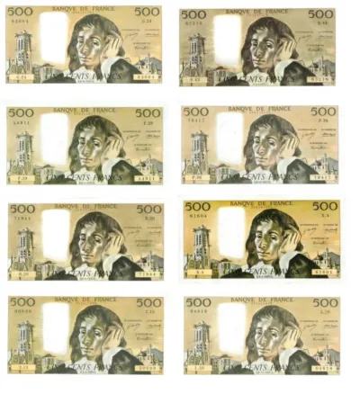 F 71 lot de 8 billets 500 f pascal SPL / NEUFS - Collection - Raismes (59590)