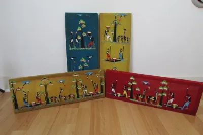 4 cadres colorés, thème afrique, signés - photo 2