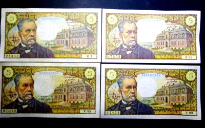 F 61 lot 4 billets 5 f pasteur neufs - Collection