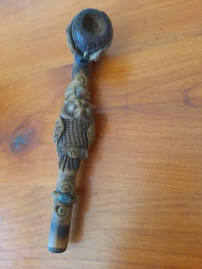 Pipe artisanale ethnique chouette en bambou - photo 4