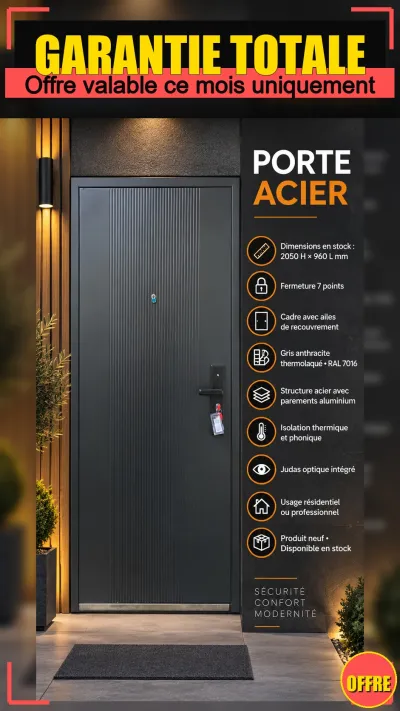 Porte acier aluminium avec cadre à recouvrement - Bricolage