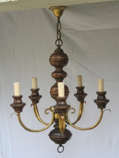 Lustre en bois à 5 lampes - photo 2