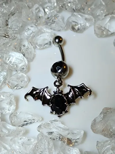 piercing nombril chauve souris satan strass noir a - photo 2