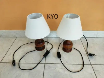 Lampe chevet bois à poser, abat-jour blanc tissu - photo 4