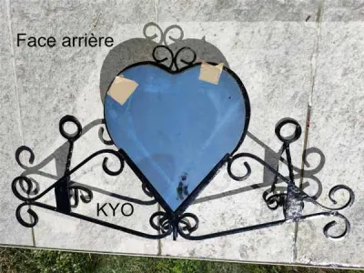 Miroir coeur unique portemanteau mural métal noir - photo 4