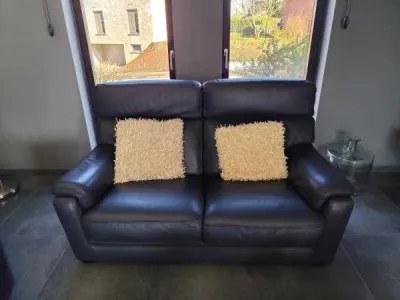 Salon en cuir bleu marine trois et deux places - Meubles - Waremme (4300)