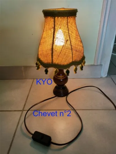 Lampe chevet conique bois à poser abat-jour marron - photo 4