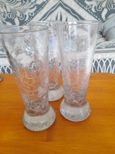 Lot 3 verres soufflé effet verre brisé - martelé - photo 3