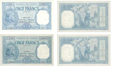 F 11    RARE  2 BILLETS 20 F   BAYARD - Collection