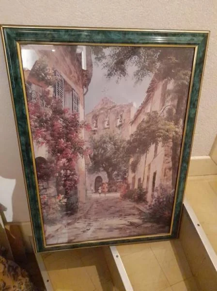 Tableau cadre -aquarelle rue village de provence - Décoration - Saint-Satur (18300)