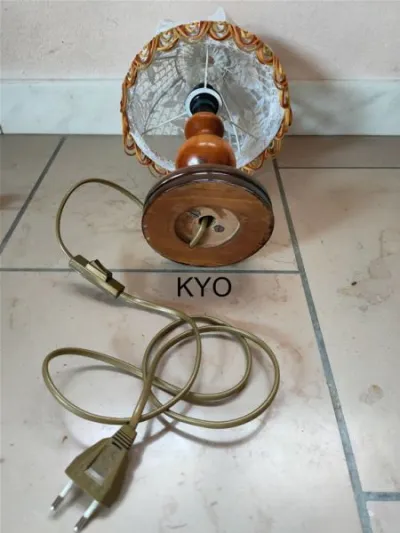 Lampe chevet-nuit bois à poser abat-jour rond - photo 2