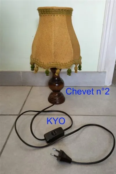 Lampe chevet conique bois à poser abat-jour marron - photo 3