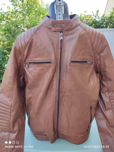 BLOUSON HOMME XXL CUIR MARRON REAL LEATHER COLLEZI - photo 3