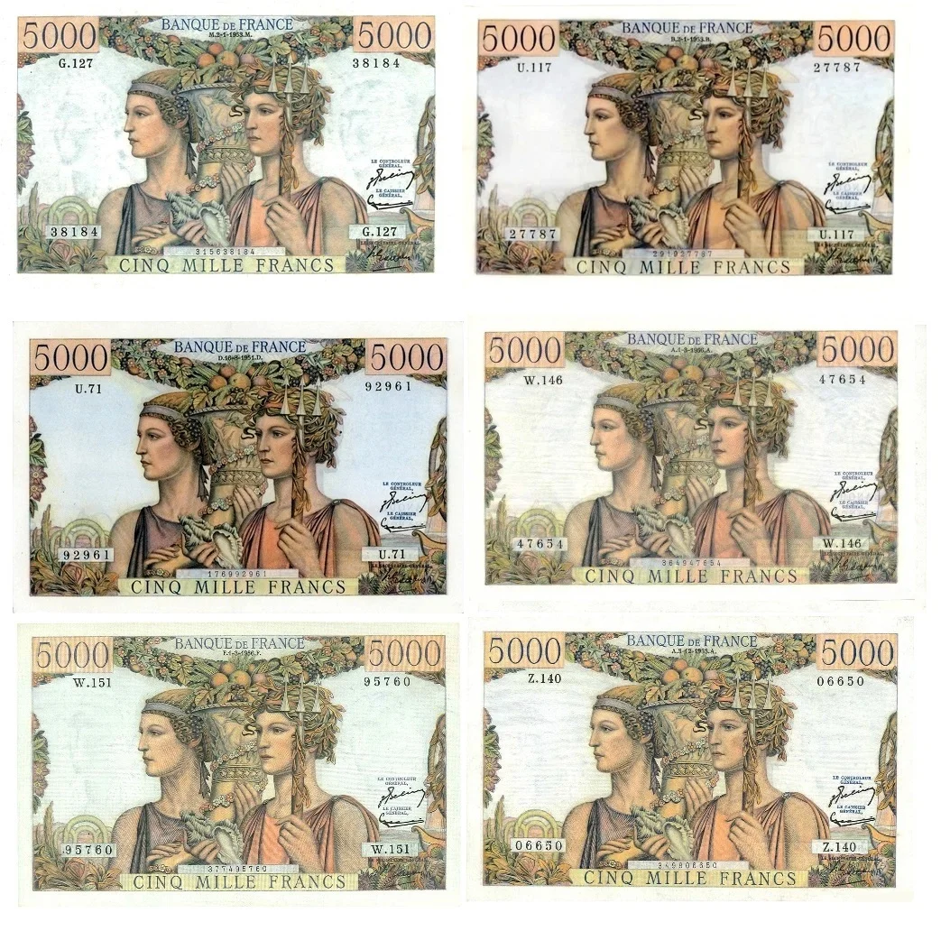 F 48 5000 f terre mer LOT DE 6 BILLETS - Collection - Raismes (59590)