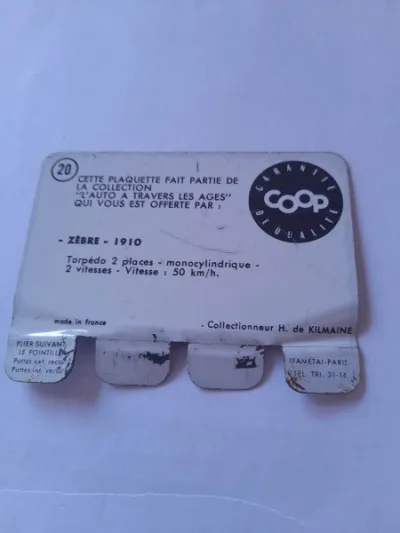 Plaquette publicitaire métal coop n° 20 zebre 1910 - Collection - Saint-Satur (18300)