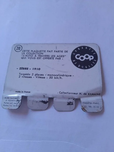 Plaquette publicitaire métal coop n° 20 zebre 1910 - Collection - Saint-Satur (18300)