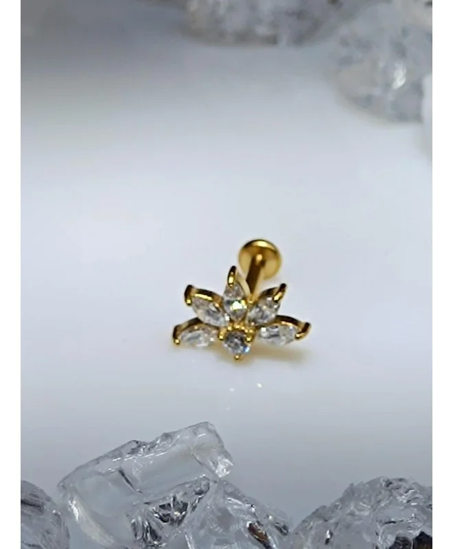 piercing oreille strass blanc couleur doré lobe ea - Bijoux & Montres