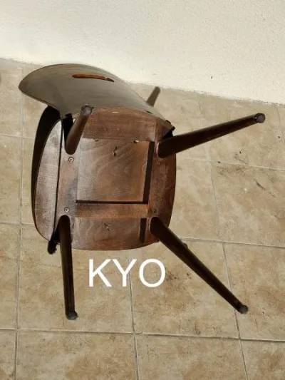 Chaise, bois massif, tissu bleu blanc - bon état - photo 4