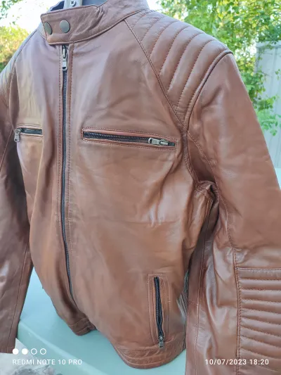 BLOUSON HOMME XXL CUIR MARRON REAL LEATHER COLLEZI - photo 4