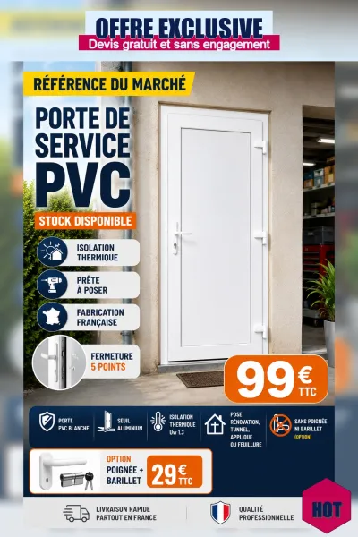Porte de service PVC blanche en Stock - photo 3