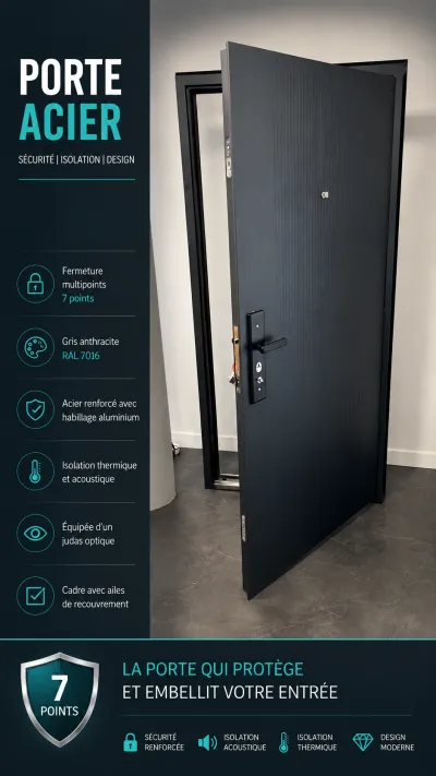 Porte acier aluminium 2050 x 960 mm - Bricolage - Chalon-sur-Saône (71100)