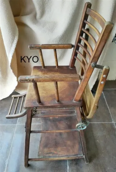 Chaise haute bois bébé vintage ancienne bureau - photo 4