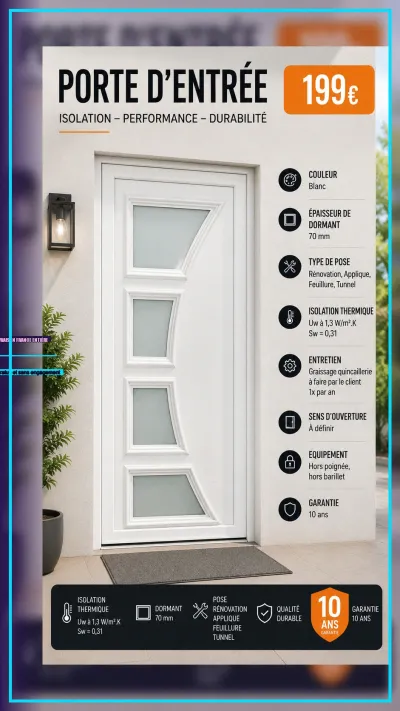 Porte d’entrée PVC blanche en déstockage - photo 3