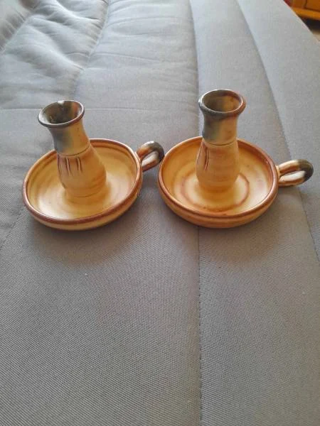 2 bougeoirs en terre cuite - signés - Décoration - Saint-Satur (18300)